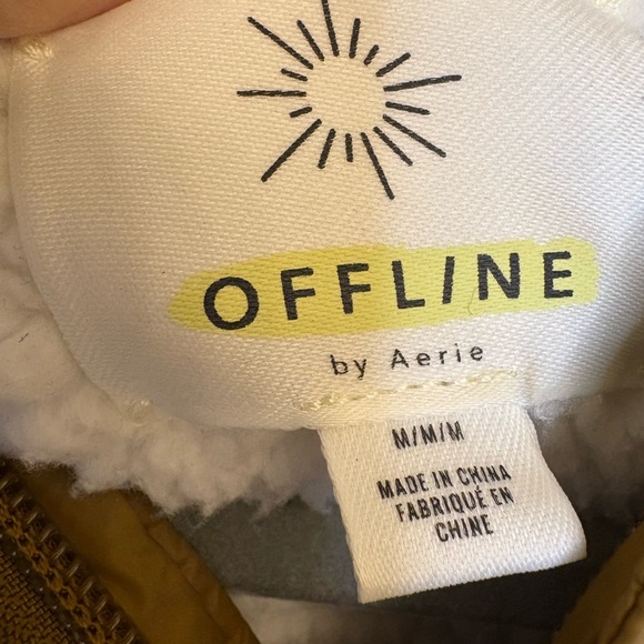 Offline by Aerie Mustard Quilted Bomber Jacket Cozy Sherpa Lined Medium - Picture 5 of 12